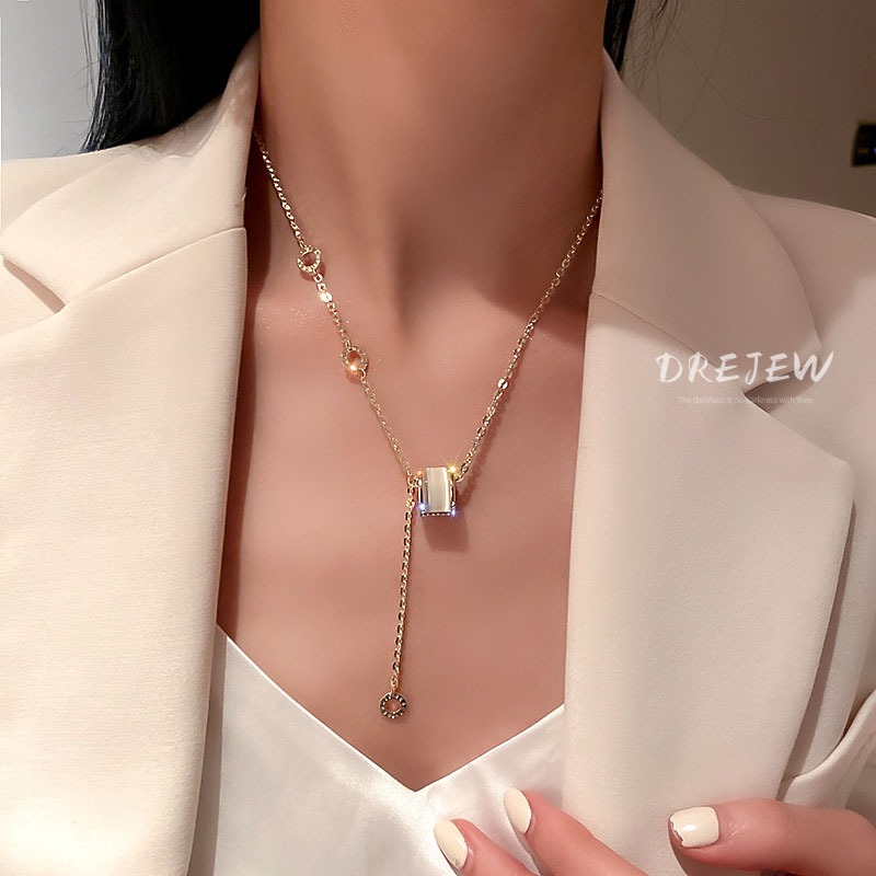 DREJEW สร้อยคอโช้คเกอร์ หินตาแมว ตัวเลขโรมัน ชุบทอง 18K ประดับเพทาย แฟชั่นเรียบง่าย สไตล์เกาหลี สําหรับผู้หญิง