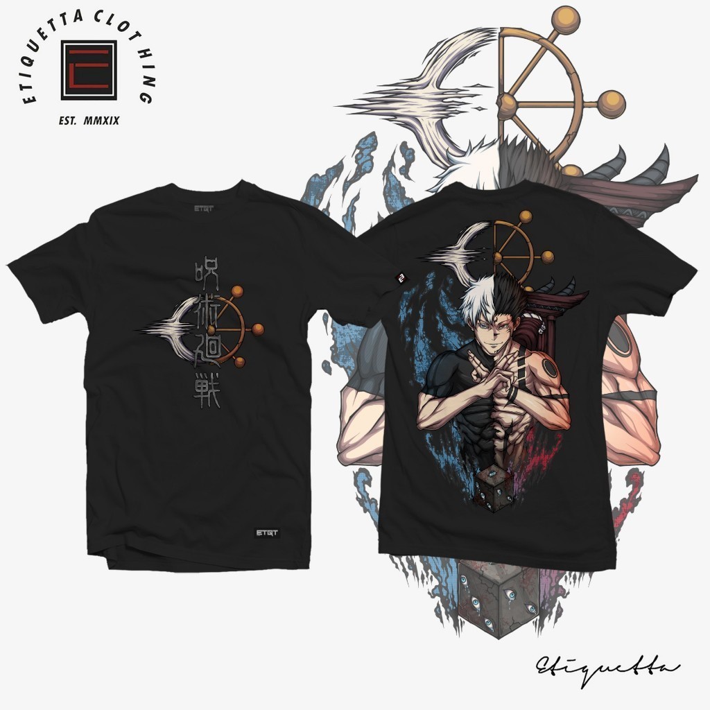 เสื้ออนิเมะ - Unisex - Etiqueta Co.- Jujutsu Kaisen Satoru Gojo และ Sukuna เสื้อยืดลําลองแขนสั้นผู้ชายหลวมขนาดใหญ่เสื้อยืด