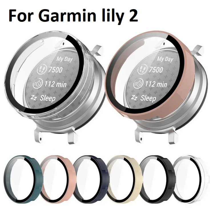 เคส garmin lily 2 เคสกระจกนิรภัย PC แบบแข็ง ป้องกันเต็มจอ สําหรับ Full Covered Garmin Lily 2 Case Hard PC Tempered Glass Cover For Garmin Lily2 Case Full Coverage Protective Garmin Lily 2 Screen Protector Fashion garmin lily 2 เคส