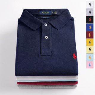 Rl เสื้อโปโลแขนสั้น คอปก ผ้าฝ้าย ปักลายม้า ขนาดเล็ก สําหรับผู้ชาย
