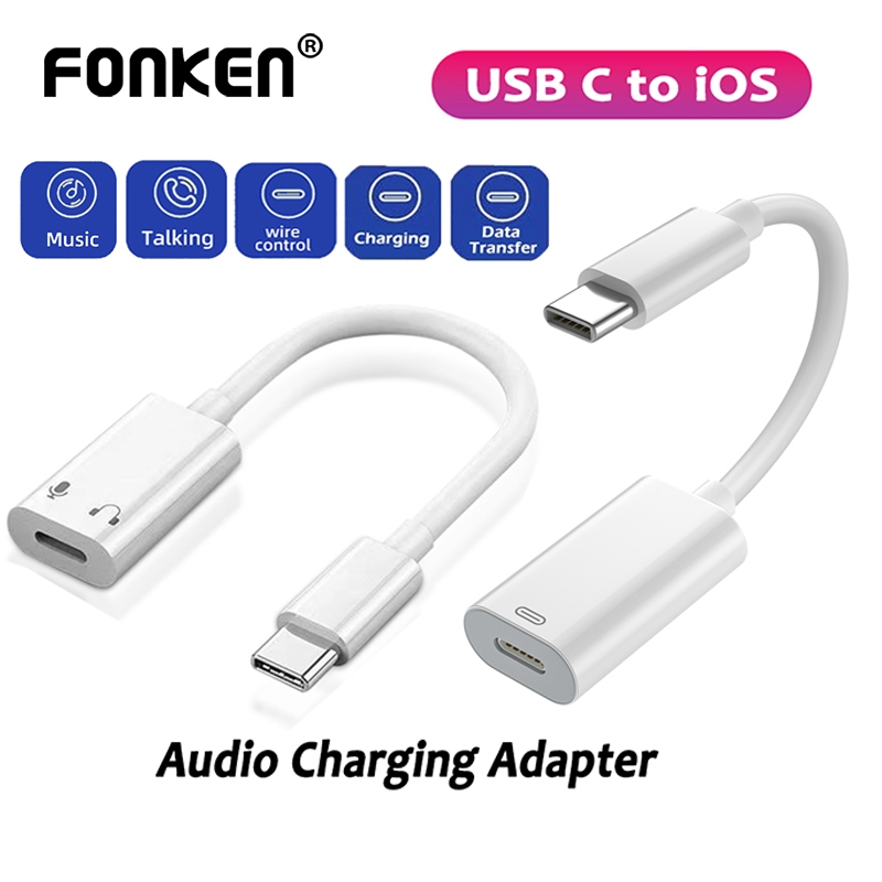 Fonken อะแดปเตอร์แปลงสายชาร์จหูฟัง Type-C ตัวผู้ เป็น iOS ตัวเมีย USB C สําหรับ iPh 15 Pad Pro Samsu