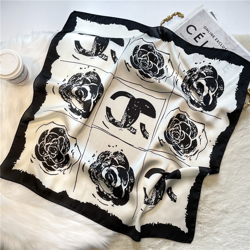 ผ้าพันคอ ผ้าเรยอน ลายตัวอักษร สีดํา และสีขาว แฟชั่นฤดูร้อน สําหรับผู้หญิง
