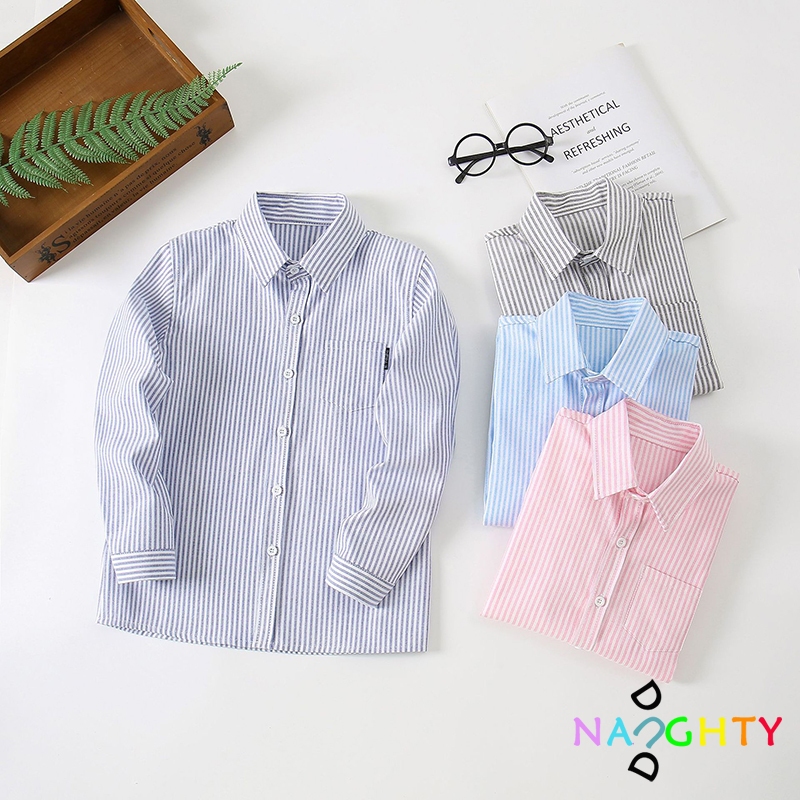 เสื้อเชิ้ตแขนยาวลําลอง ลายทาง สําหรับเด็กผู้ชาย และเด็กผู้หญิง อายุ 3-15 ปี