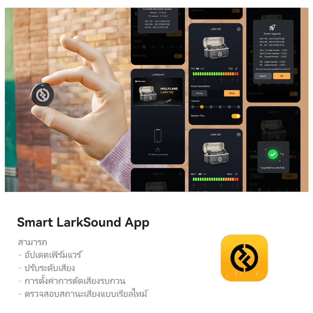 Hollyland LARK M2 ไมโครโฟนไร้สาย 24Bit น้ําหนัก 9 กรัม สําหรับโทรศัพท์มือถือ กล้อง เวอร์ชั่น Combo