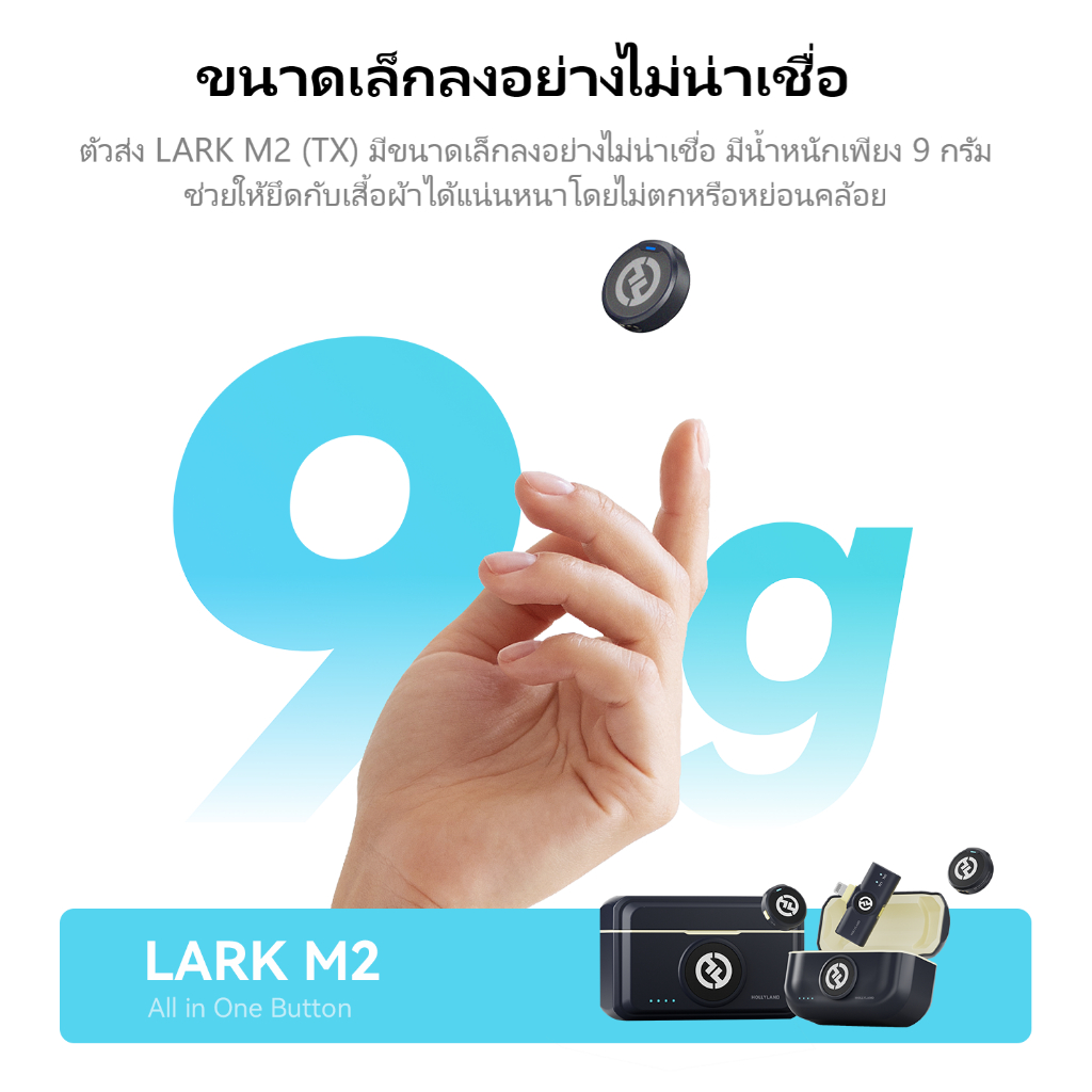 Hollyland LARK M2 ไมโครโฟนไร้สาย เวอร์ชั่น 300 ม. ระยะ LOS 24 บิต Hi-Fi สําหรับไลฟ์สตรีม
