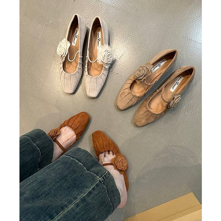 【Sunday Diary】รองเท้าแมรี่เจน Mary Jane ส้นหนา ลายดอกไม้ สไตล์ฝรั่งเศส แฟชั่นแฟรี่ สําหรับผู้หญิง