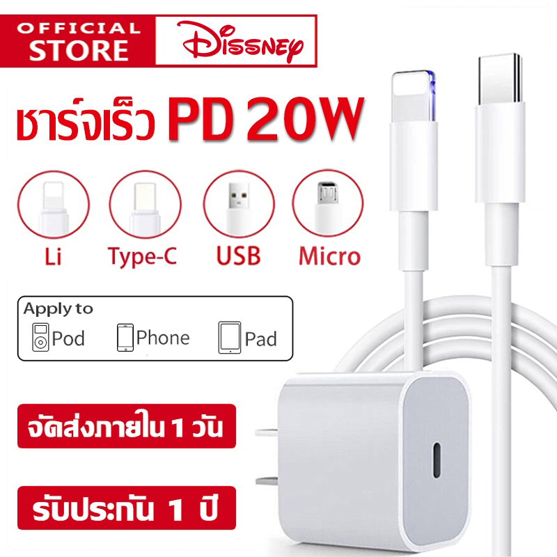 คุณได้รับ ของขวัญ 1 ชิ้น，สายซิลิโคนสำหรับมัดรวมสายชาร์จ，Dissney สายชาร์จ ชาร์จไว 20W หัวชาร์จ สายชาต【Support 5～14 Pro Max/Pad】