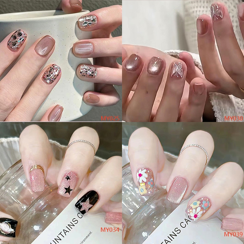 เล็บปลอม แบบบางพิเศษ ประดับเพชร ลายดอกไม้ สําหรับตกแต่งเล็บ จํานวน 24 ชิ้น