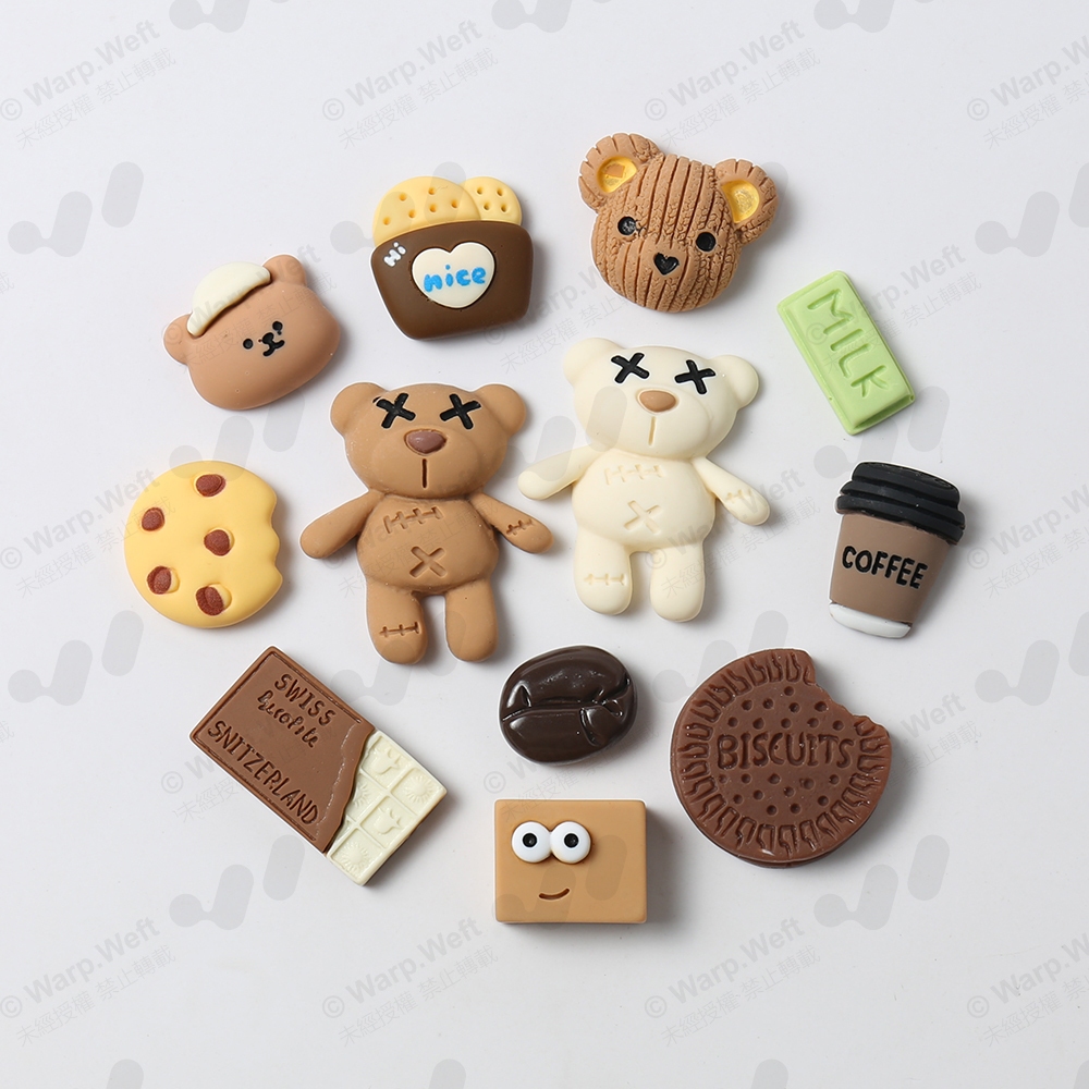 ชุดจิบบิทซ์ รูปหมีกาแฟ 3D อุปกรณ์เสริม สําหรับตกแต่งรองเท้าแตะ Jibbitz Crocs คุกกี้ ช็อกโกแลต DIY