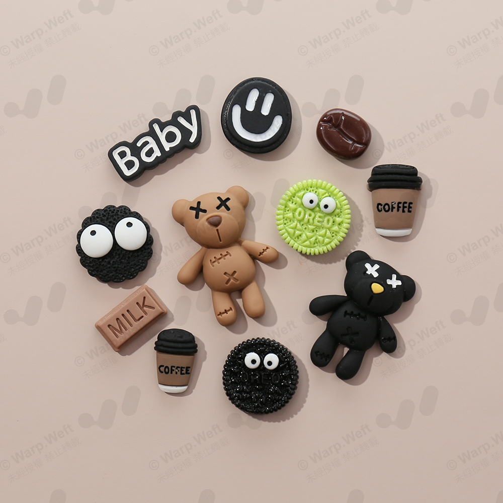 ชุดจิบบิทซ์ รูปหมีกาแฟ 3D อุปกรณ์เสริม สําหรับตกแต่งรองเท้าแตะ Jibbitz Crocs คุกกี้ ช็อกโกแลต DIY