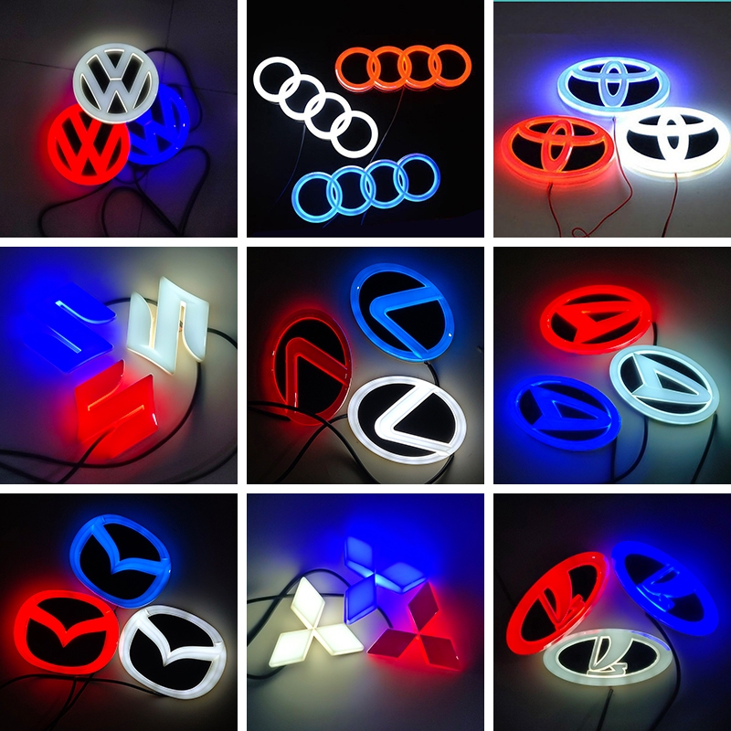 โลโก้รถยนต์ 4d เรืองแสง Chevrolet Audi ญี่ปุ่น Mercedes-Benz Lexus Suzuki Ford Honda Toyota Hyundai Volkswagen Mazda Mitsubishi Daihatsu Lada BMW ดัดแปลงโลโก้รถยนต์ LED