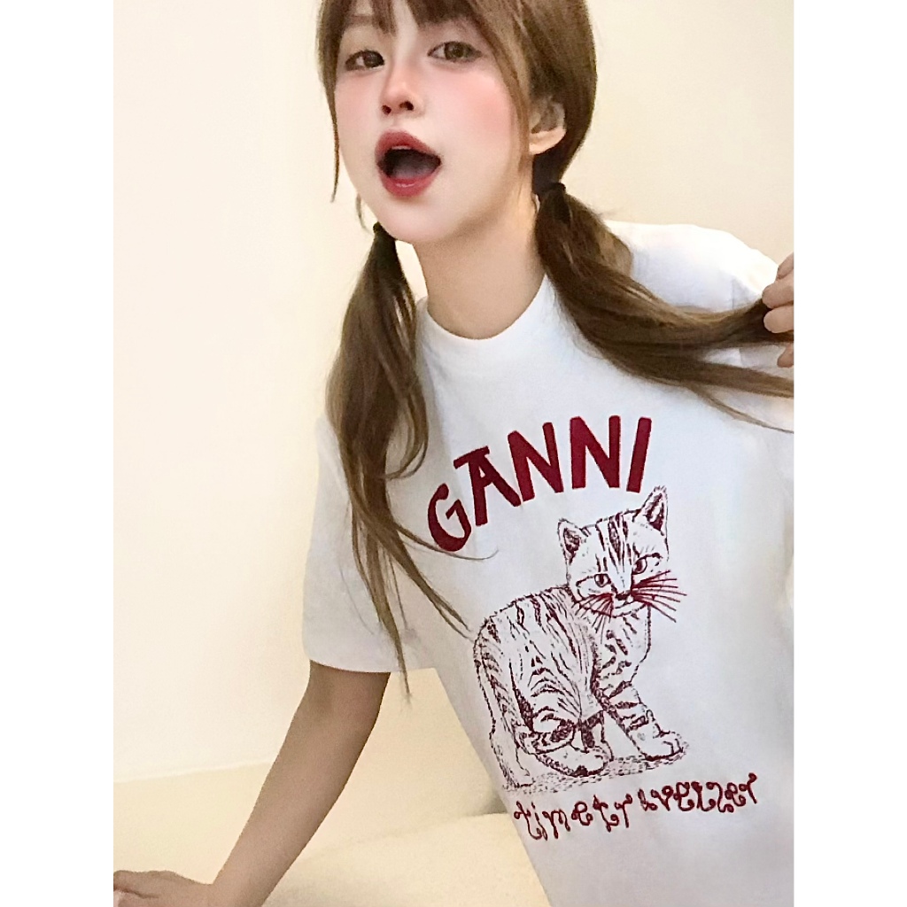 **พร้อมส่ง** เสื้อยืดแขนสั้น ปักลายแมวหน้ายิ้ม อเนกประสงค์ แฟชั่นใหม่ สําหรับผู้หญิง