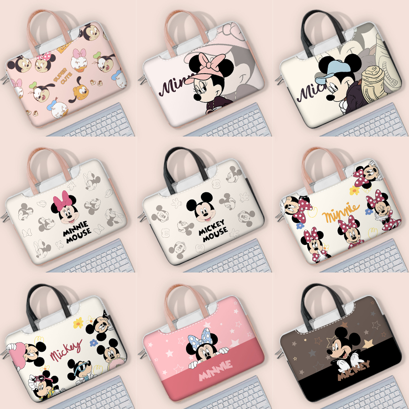 กระเป๋ากันกระแทกดีไซน์ Disney Mickey &amp; Minnie Mouse กันน้ำและฝุ่น ใช้งานได้กับขนาดหน้าจอ 12 ถึง 17 นิ้ว