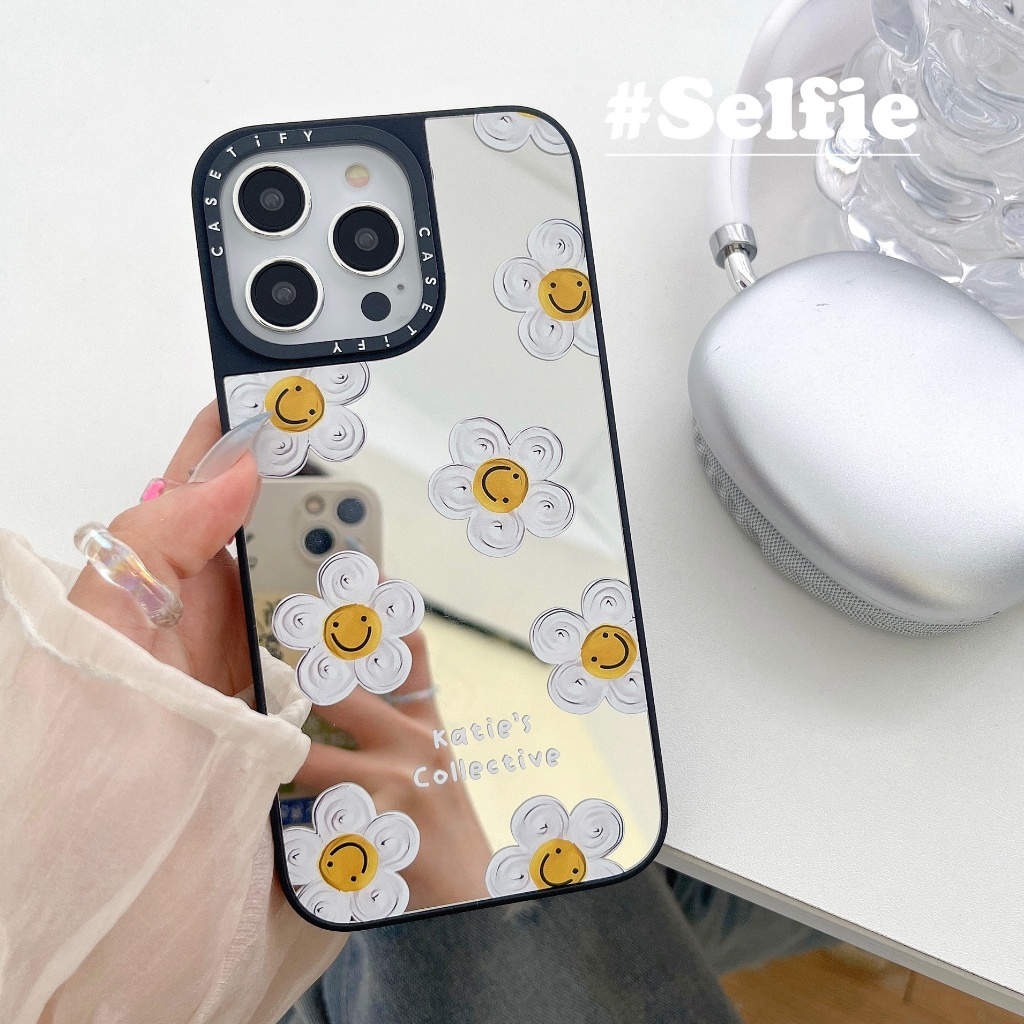 กระจกปลอกสีขาว Daisy Smiling Face สําหรับ iPhone 11 12 13 14 15 16 Pro Max X XR XSMAX 7 8 SE2020 เคสโทรศัพท์กันกระแทกคลุมทั้งหมด