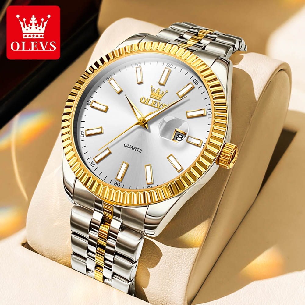 OLEVS นาฬิกาผู้ชาย กันน้ํา 100% มีปฏิทิน สายนาฬิกาสแตนเลส แฟชั่น สันทนาการ และอเนกประสงค์ ระดับไฮเอนด์ สําหรับผู้ชาย นาฬิกา รุ่น 5593
