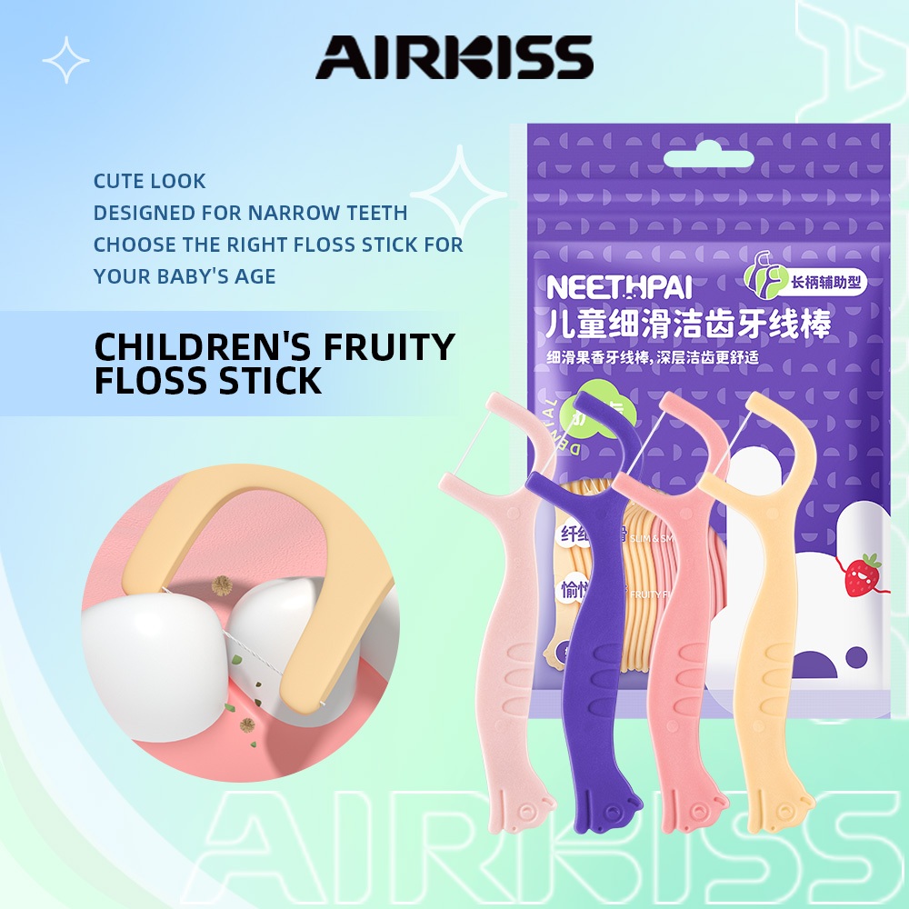 [ ข ้ อเสนอเปิด! ] Airkiss เด ็ กไหมขัดฟัน Stick เด ็ กแบบพกพา 50PCS สีที ่ แตกต ่ างกันเด ็ ก Oral Care Oral Healthy