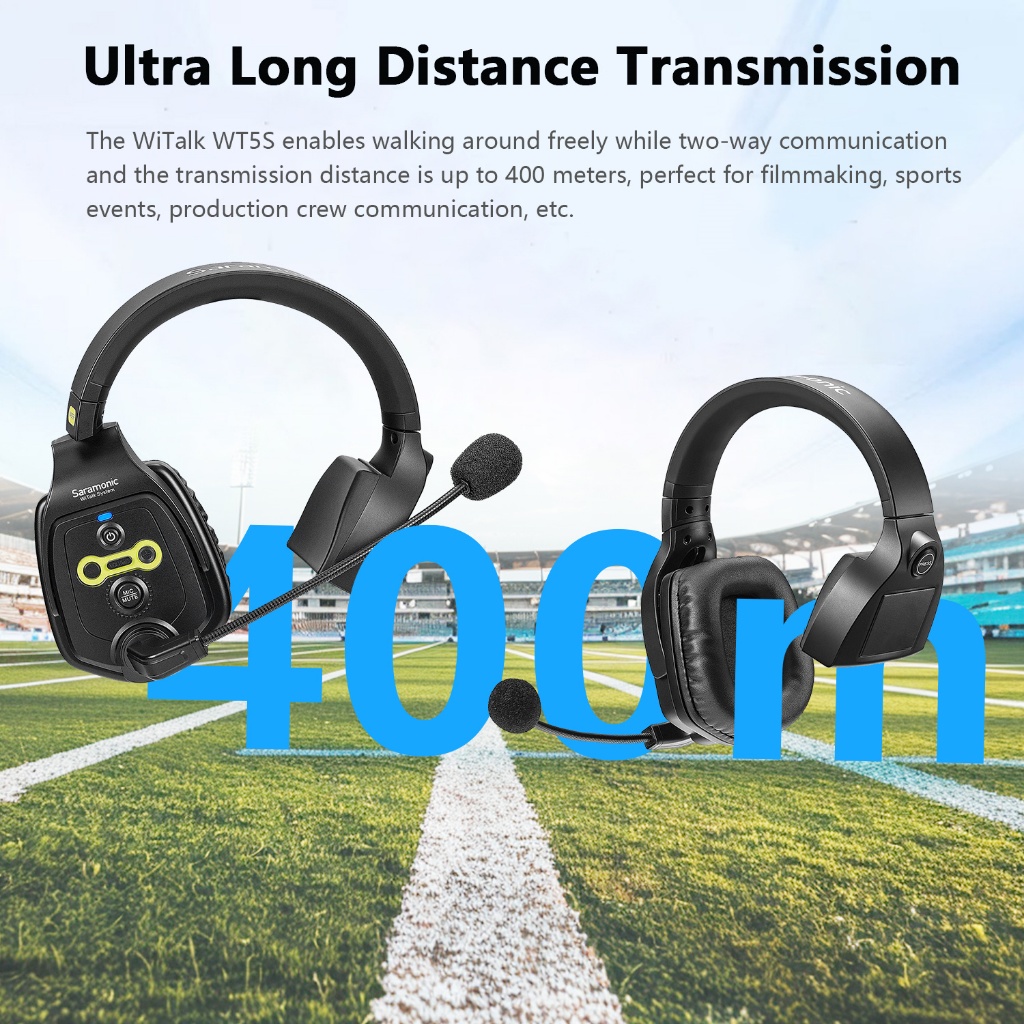 Saramonic WiTalk ระบบชุดหูฟังอินเตอร์คอมไร้สายแบบหูเดียวแบบสวมศีรษะแบบบูรณาการไร้สายโทรเต็มดูเพล็กซ์ 400 เมตรสําหรับฟิล์มยิงการแข่งขันแข่งติดตาม