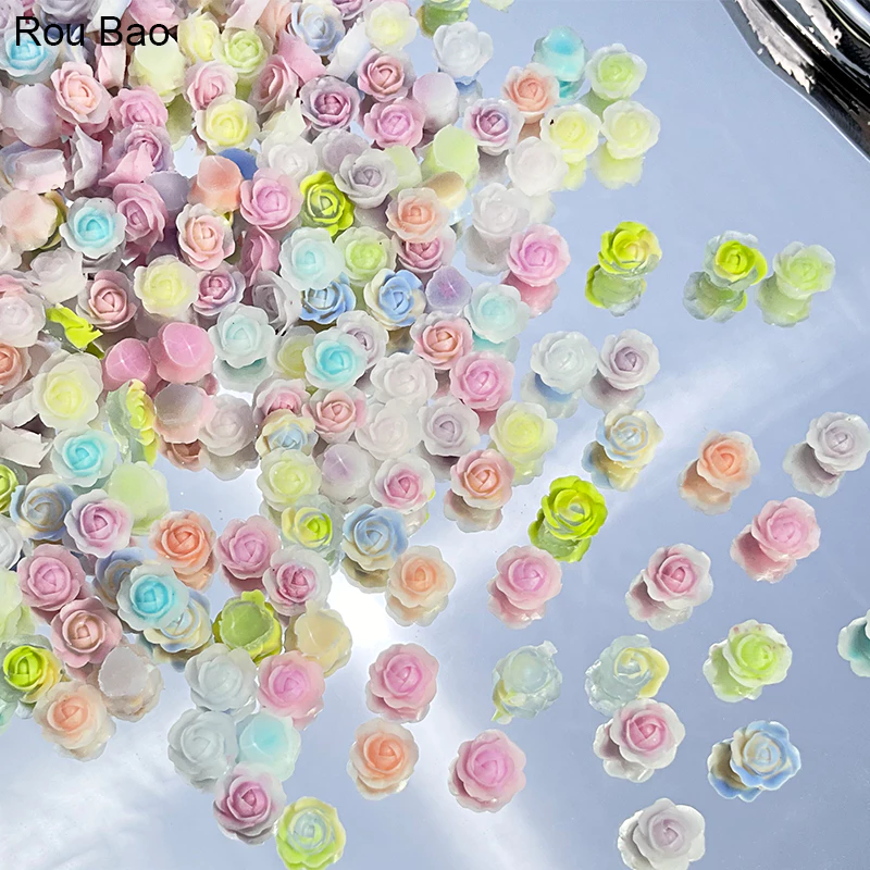 Rou Bao ดอกคามิเลียเรซิ่น ไล่โทนสี หลากสี สําหรับตกแต่งเล็บ DIY 50 ชิ้น