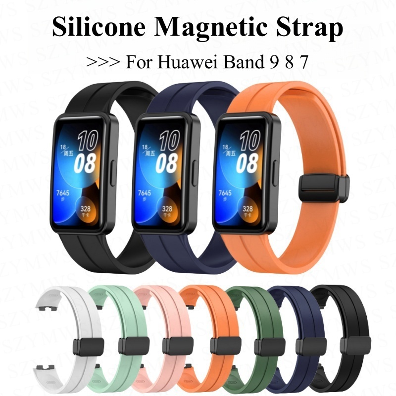 Huawei Band 9 8 7 สายซิลิโคน สายรัดข้อมือสมาร์ทวอทช์ เปลี่ยนได้ สายรัดข้อมือแม่เหล็ก หัวเข็มขัดพับได้ สายรัดข้อมือ