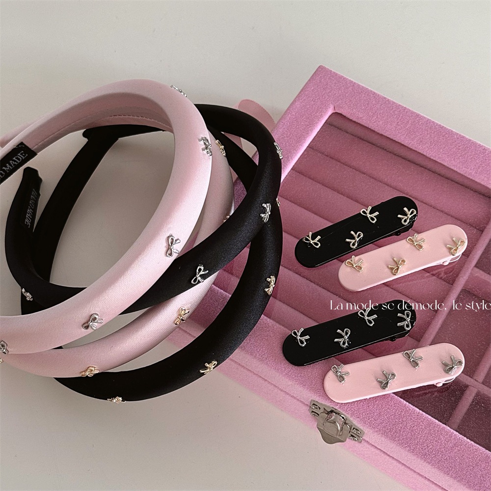 กิ๊บติดผม โลหะผสม ประดับโบว์ สีดํา สีชมพู