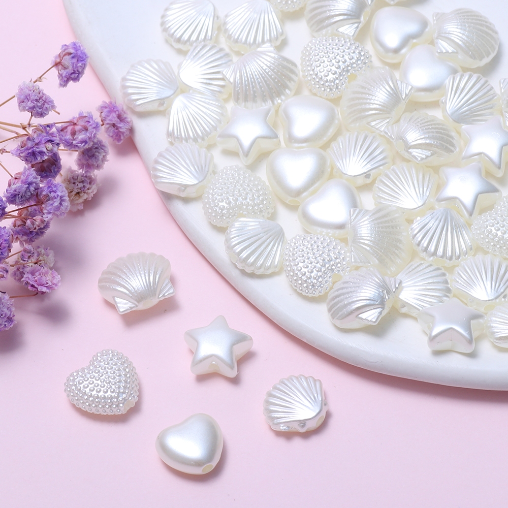 ลูกปัดไข่มุกเทียม อะคริลิค รูปหัวใจ ดาว สําหรับทําเครื่องประดับ สร้อยข้อมือ 50 ชิ้น