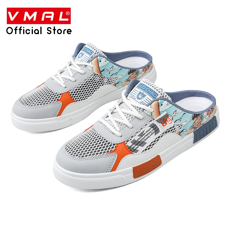 VMAL รองเท้าแตะลําลองแฟชั่น แบบครึ่งเท้า ผ้าตาข่าย ระบายอากาศ ขนาดใหญ่ ฉลุลาย กันกลิ่น เหมาะกับฤดูร้อน ไซซ์ 39-47