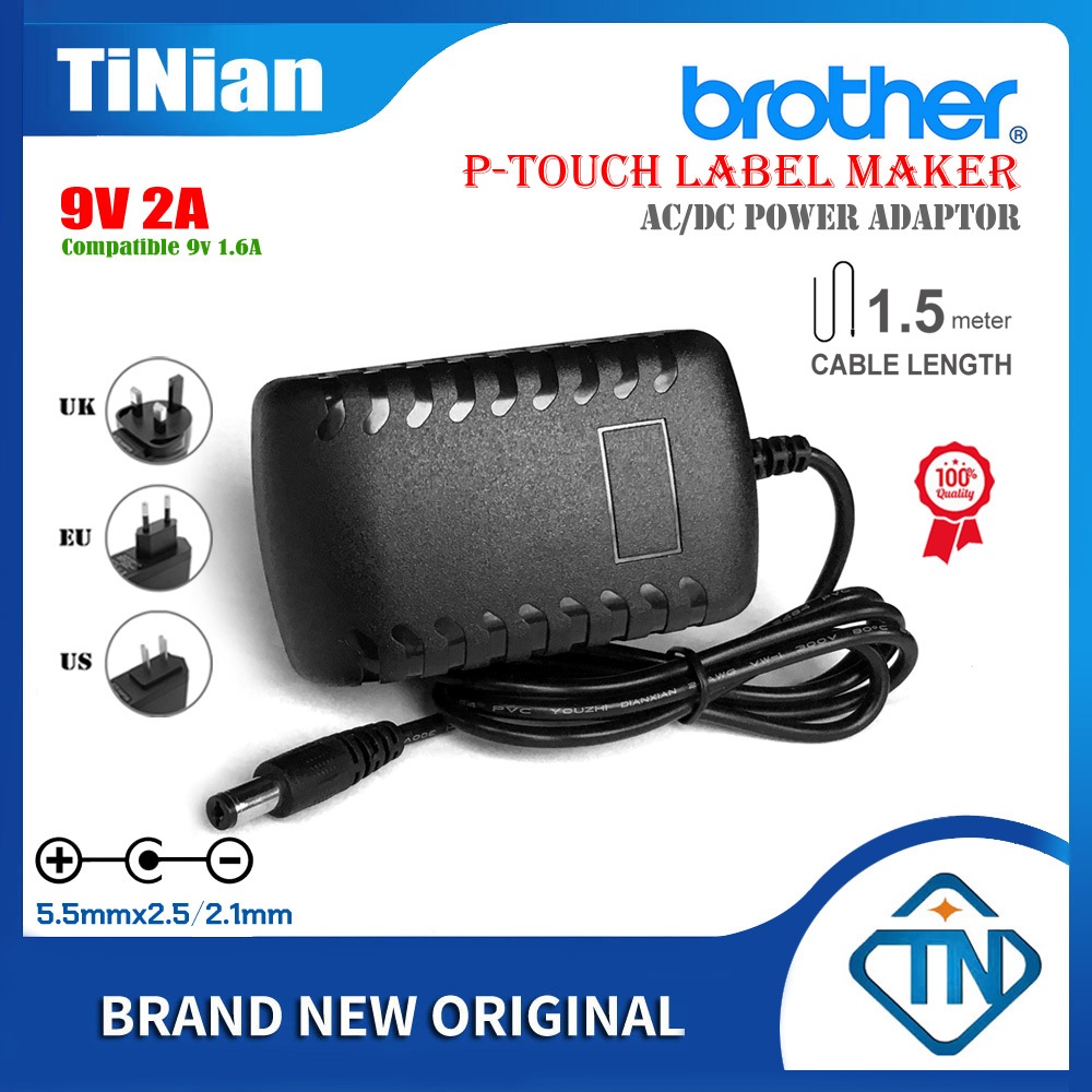 อะแดปเตอร์ชาร์จพาวเวอร์ซัพพลาย 9V 2A 1.6A AC DC AD24 สําหรับ Brother P-Touch Label Maker PT-200G PT-D200 PT-D210(BK) PT-H110 PT-E100(B) PT-E115 PT-P300BT