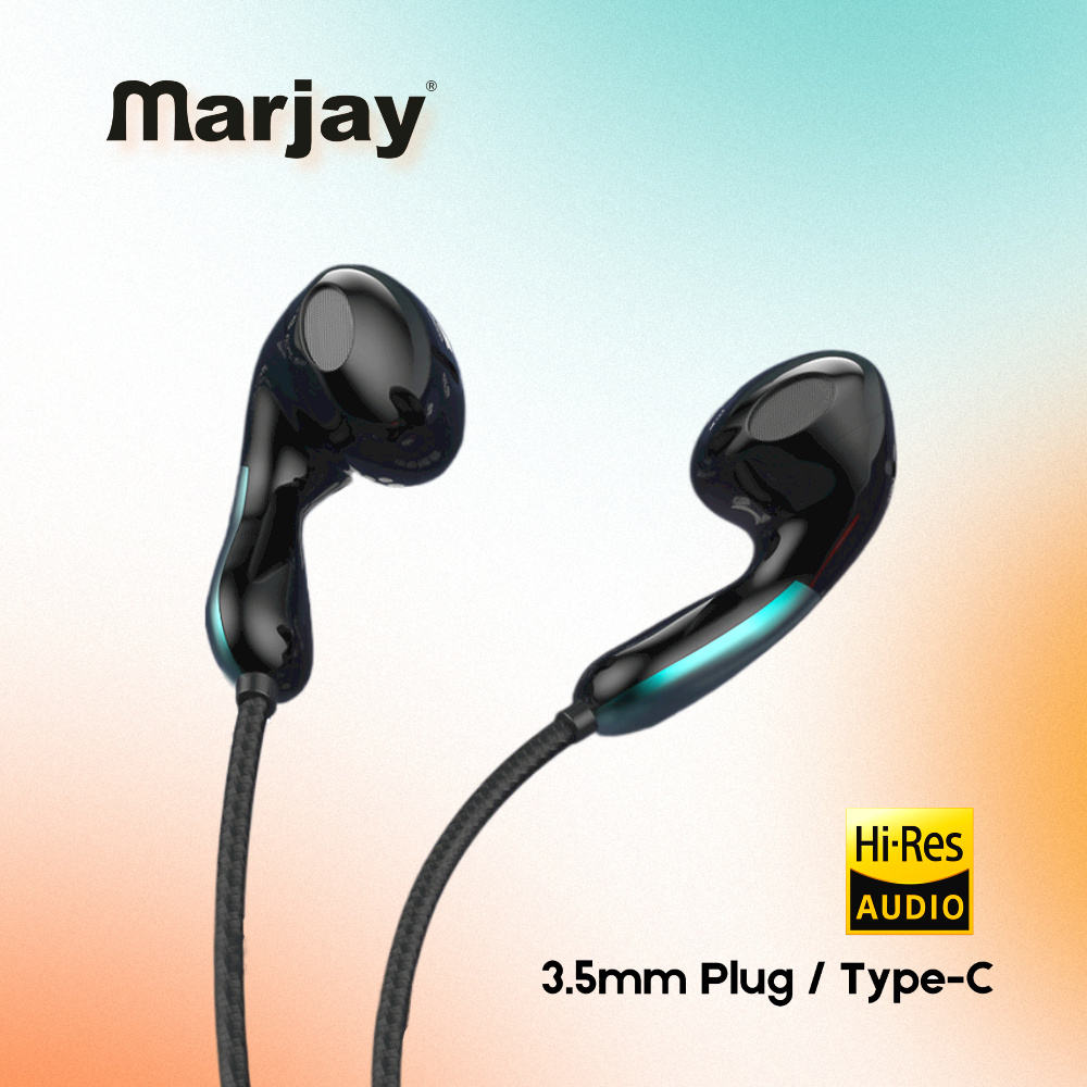Marjay ชุดหูฟังแบบมีสาย 3.5 มม. ปลั๊ก Type-c วัสดุ TPE ป้องกันการคดเคี้ยว HD ลดเสียงรบกวน เหมาะสําหรับ esports มีให้เลือกหลายสี
