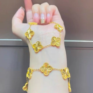สร้อยข้อมือ จี้ใบโคลเวอร์สี่แฉก สีทอง สีเงิน คุณภาพสูง เหมาะกับของขวัญวันเกิด แฟชั่นเกาหลี สําหรับผู้หญิง
