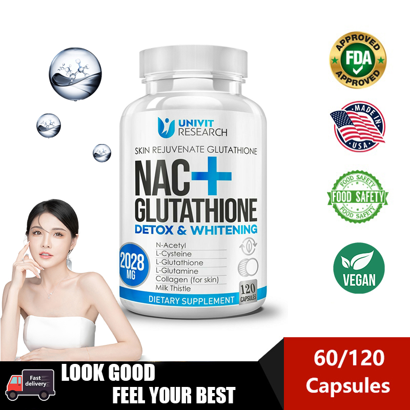 Nac + Glutathione แคปซูล 2028 มก. สําหรับผิวเร่ง กระจ่างใส บํารุงสุขภาพ จากภายในสู่ภายนอก - 60/120 แ