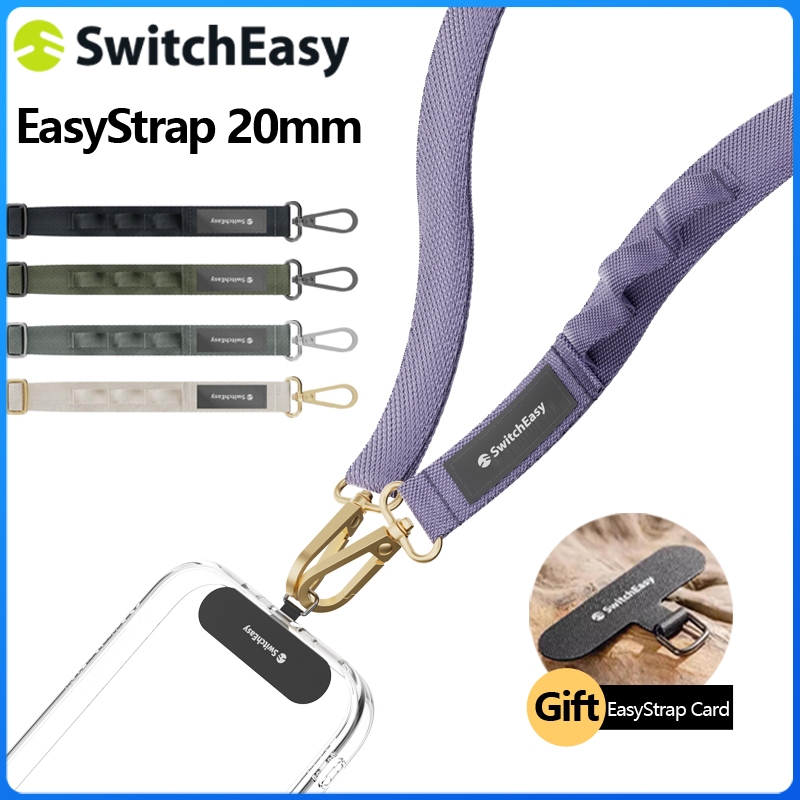 Switcheasy EasyStrap + การ์ด EasyStrap 20 มม. เชือกคล้องโทรศัพท์ (90-160 ซม.) เชือกคล้องกระเป๋าสะพายข้างไนลอนแบบปรับได้แบบสากล, เชือกเส้นเล็กสร้อยคอและสายรัดข้อมือพร้อมคลิปแพทช์โทรศัพท์สำหรับสมาร์ทโฟนทุกรุ่น