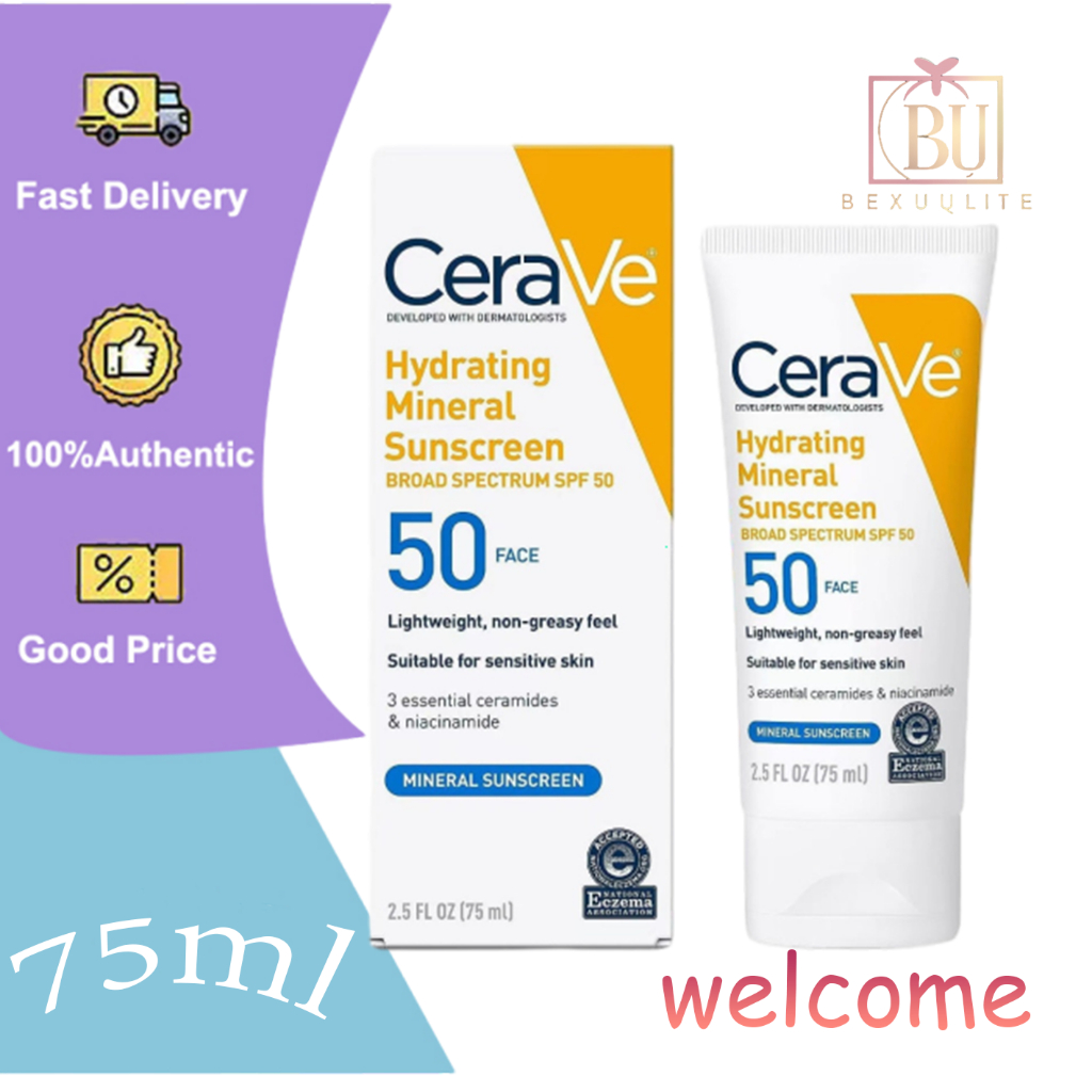 CERAVE เซราวี ครีมกันแดด สำหรับผิวหน้า Hydrating Mineral Sunscreen SPF 50 Face 75 ml