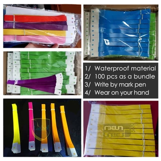 100 ชิ้น สติกเกอร์สายรัดข้อมือกันน้ำ สติกเกอร์ tyvek ข้อมือทิ้ง มือวาดแท็กความบันเทิงปาร์ตี้คอนเสิร์ตสติ๊กเกอร์
