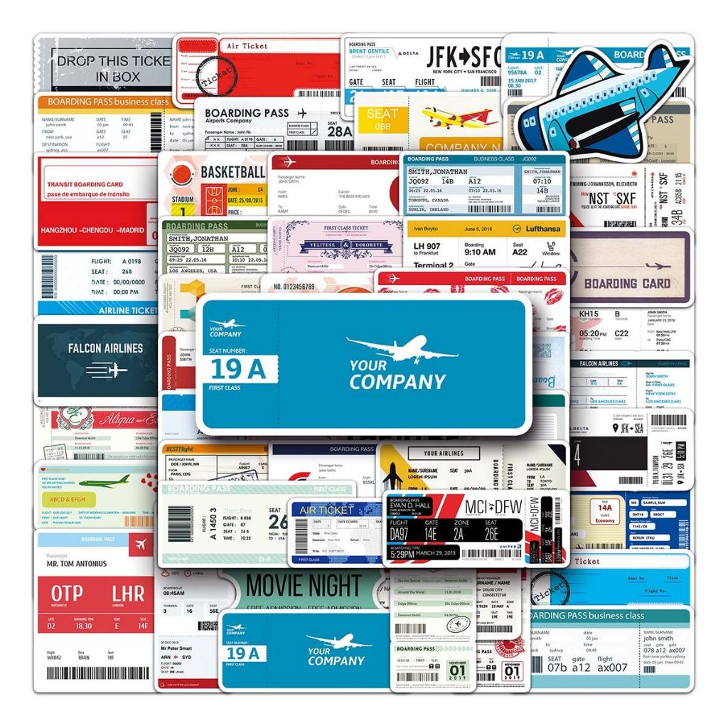 50/10 ชิ้นตลกตั๋ว Boarding Pass สติกเกอร์ DIY สําหรับโทรศัพท์แล็ปท็อปรถสติกเกอร์สติกเกอร์บ้าน