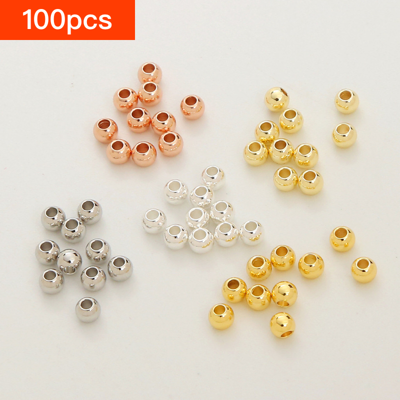 100 pcs ชุบทอง ลูกปัดกลม ลูกปัดทอง ขนาดเล็ก DIY สร้อยข้อมือ เครื่องประดับ อุปกรณ์