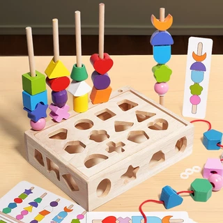 Treeyear Montessori ลูกปัดการศึกษาของเด็กห้าชุดของคอลัมน์สีความรู้สึกสว่างรูปร่างเด็กเด็กที่ตรงกับความรู้การศึกษาในช่วงต้นบล็อกไม้
