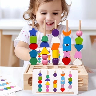 Treeyear Montessori ลูกปัดการศึกษาของเด็กห้าชุดของคอลัมน์สีความรู้สึกสว่างรูปร่างเด็กเด็กที่ตรงกับความรู้การศึกษาในช่วงต้นบล็อกไม้