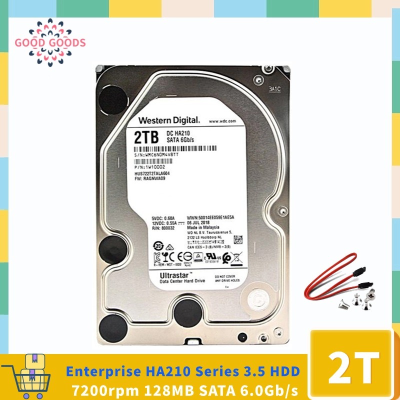HGST WD Ultrastar DC HA210(HUS722T2TALA604) 7K2 ฮาร์ดไดรฟ์องค์กร 2TB 7200 RPM 512n SATA 6Gb/s 128MB 