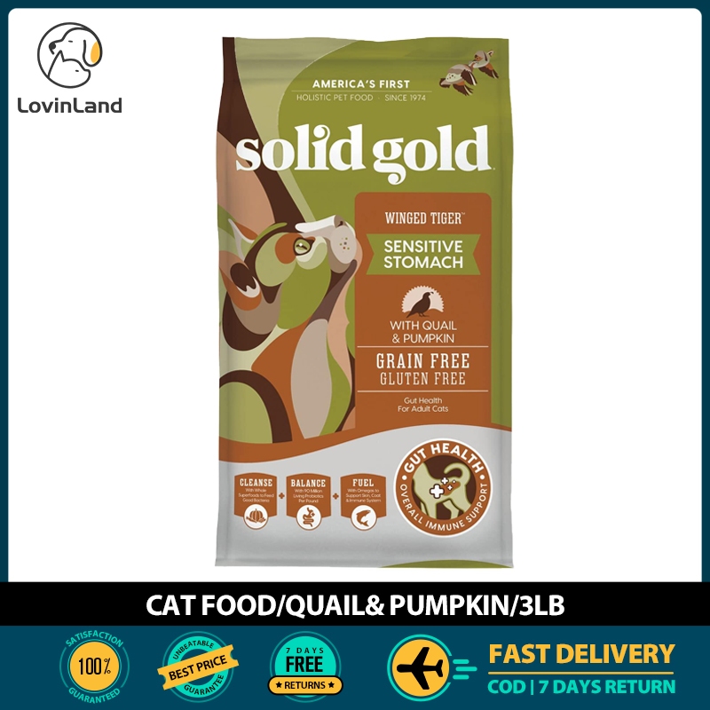 Solidgold Sensitive Stomach อาหารแมวแห ้ งทําจาก Quail &Pumpkin Grain Free Cat Food 1.36kg ( 3lb )