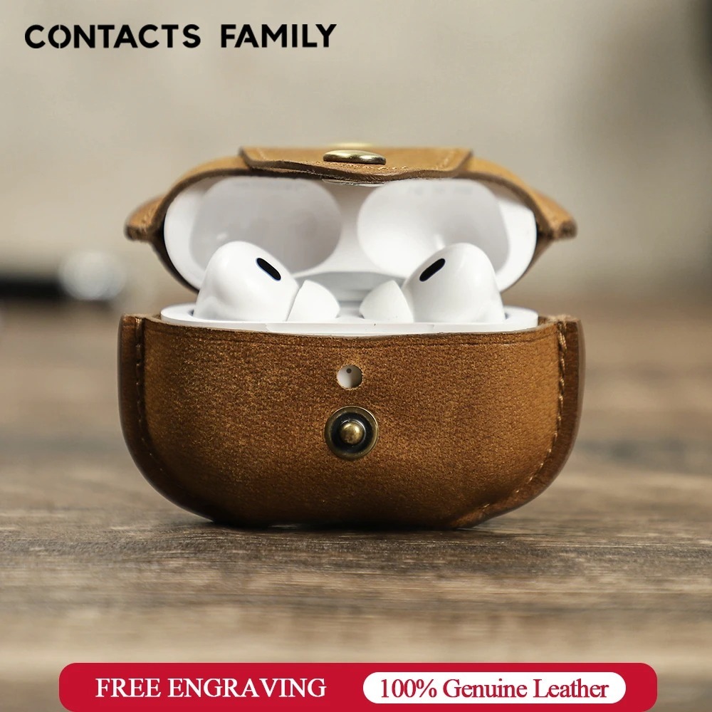 CONTACTS FAMILY เคสหูฟังบลูทูธไร้สาย หนังวัวแท้ พร้อมตะขอ สําหรับ Airpods pro 2 2 generation
