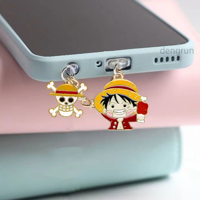 one piece luffy น่ารัก จุกเสียบกันฝุ่น ที่ห้อยโทรศัพท์ ไอโฟน iphone type c android ที่กันฝุ่นลําโพง - รูปที่ 3