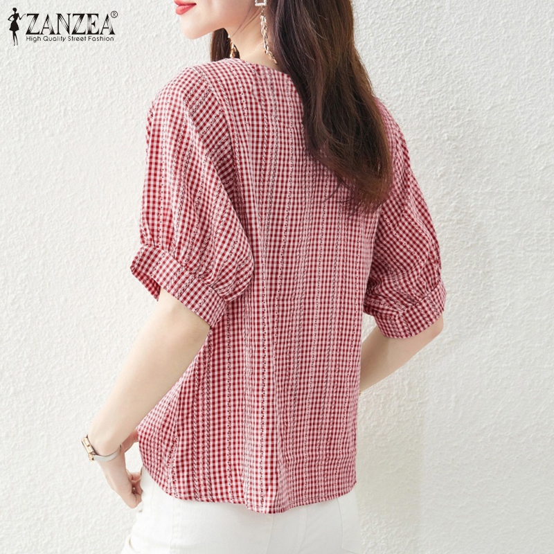 Zanzea เสื้อเบลาส์ คอวี แขนสั้น พิมพ์ลายดอกไม้ สไตล์เกาหลี สําหรับผู้หญิง — صورة 4