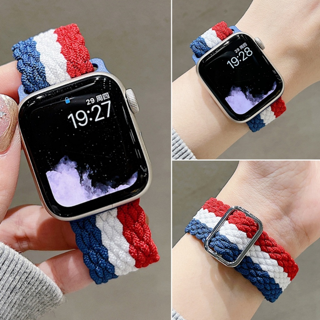 สายนาฬิกาข้อมือไนล่อนถัก ปรับความยาวได้ แบบเปลี่ยน สําหรับ Apple Watch S9 8 7 6 5 4 3 2 1 SE ULTRA K