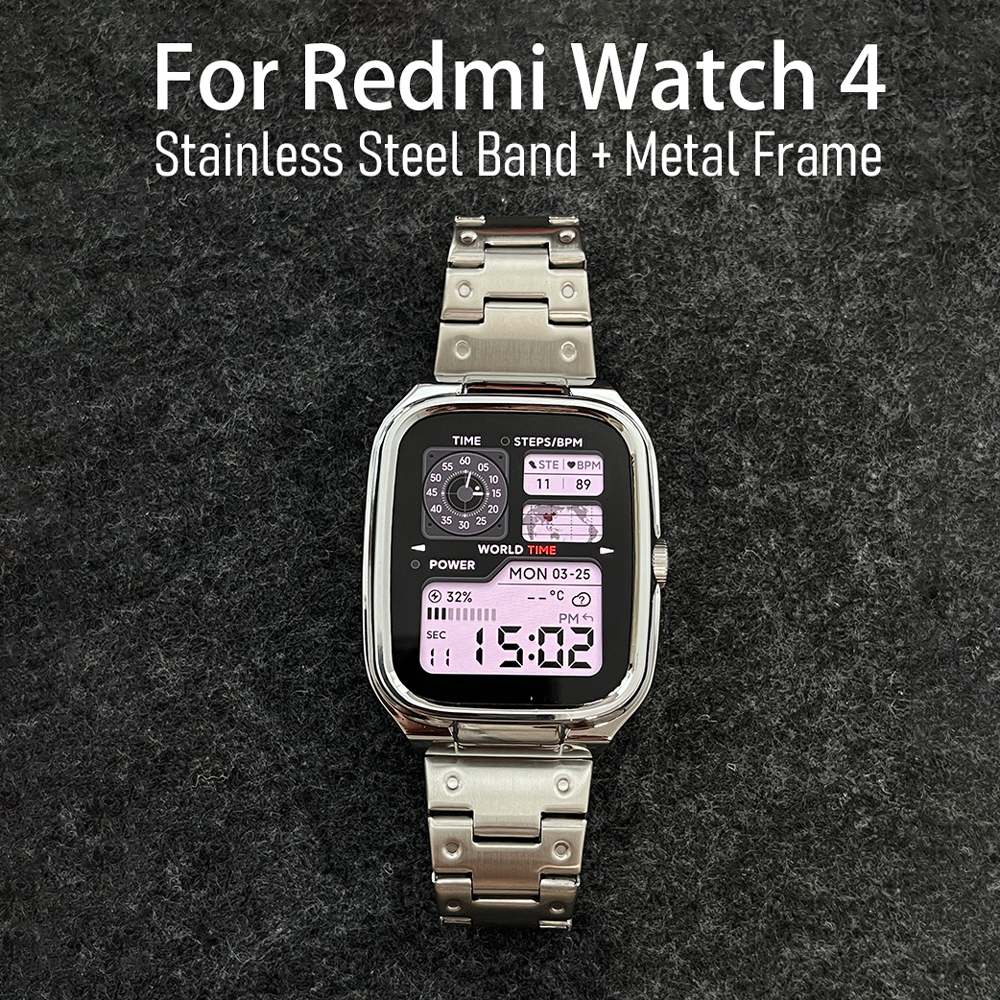 สายนาฬิกาข้อมือ สเตนเลส โลหะ เต็มรูปแบบ พร้อมกรอบโลหะ แบบเปลี่ยน สําหรับ Redmi Watch 4 Casio G-SHOCK สําหรับ Xiaomi Band 8 Pro