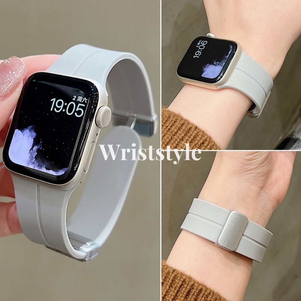 สายนาฬิกาข้อมือ ยางซิลิโคนนิ่ม หัวเข็มขัดแม่เหล็ก แบบเปลี่ยน สําหรับ Apple Watch S9 8 7 6 5 4 3 2 1 