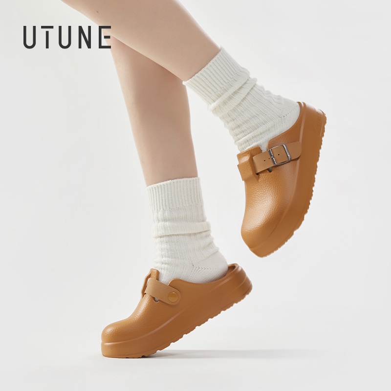 UTUNE ใหม่ รองเท้าแตะลําลอง ส้นหนา ไม่มีส้น ปรับได้ สไตล์เรโทร สําหรับสตรี 2024