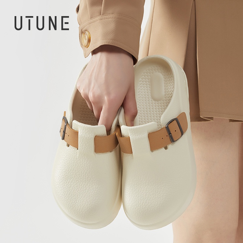 UTUNE ใหม่ รองเท้าแตะลําลอง ส้นหนา ไม่มีส้น ปรับได้ สไตล์เรโทร สําหรับสตรี 2024