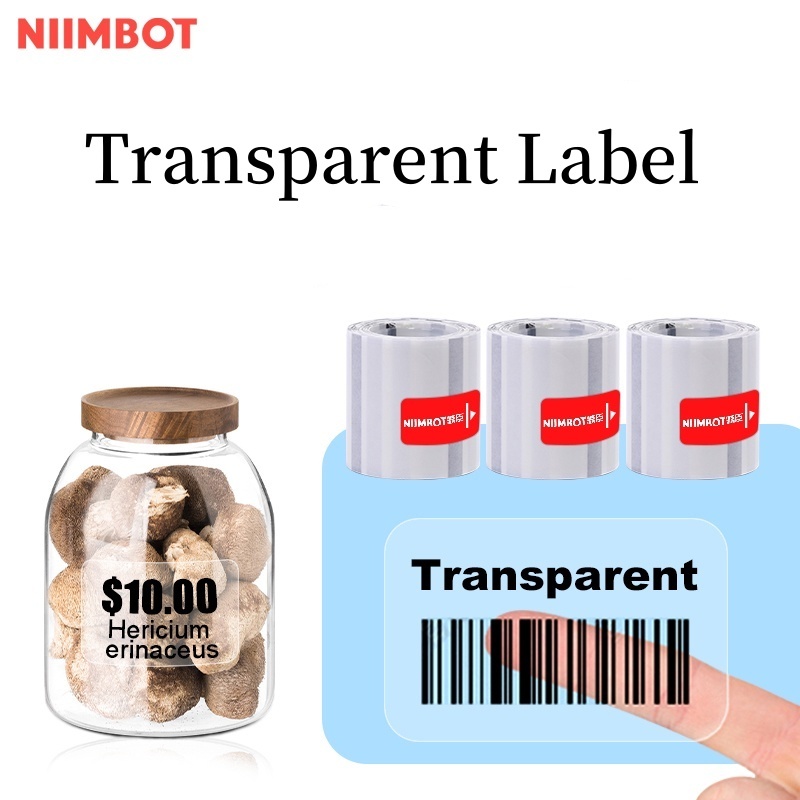 Niimbot 2 ม้วน B1/B21/B3S โปร่งใสสติกเกอร์ชื่อสติกเกอร์กันน้ําน้ํามันหลักฐานไม่มีกาวตกค้างป้ายกระดาษสําหรับ B1/B21/B3S เครื่องพิมพ์