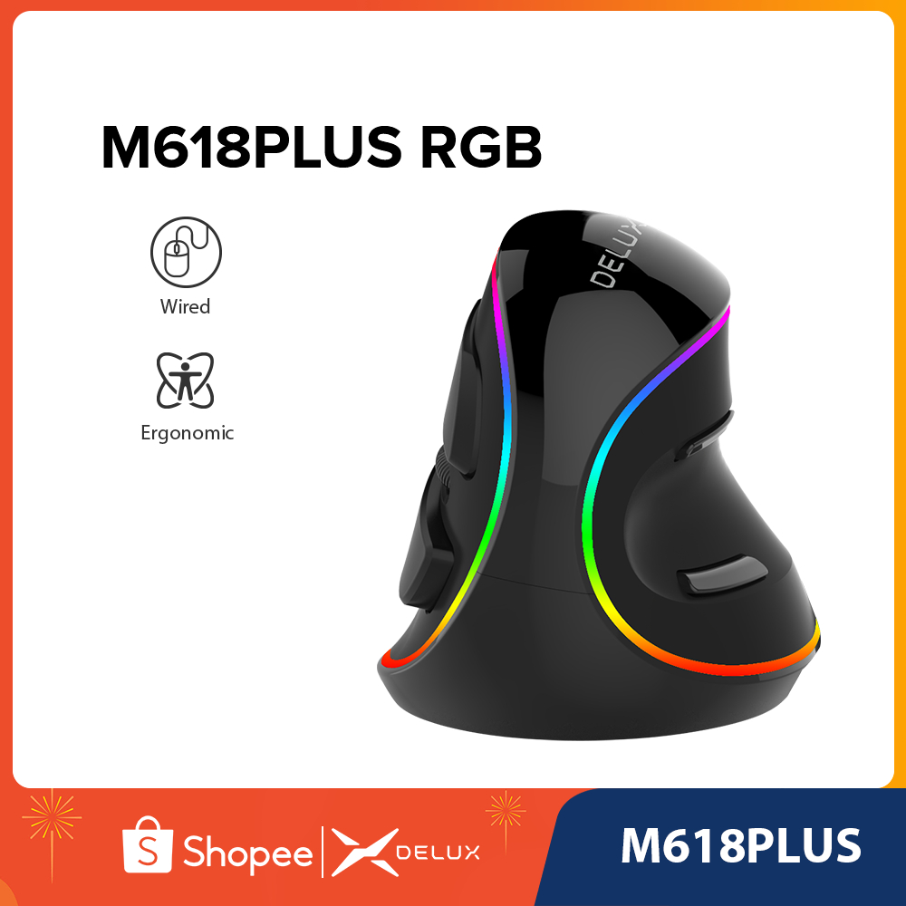 Delux M618 Plus RGB เมาส์ออปติคอล 6 ปุ่มกด 4000 จุดต่อนิ้ว ถอดออกได้ พร้อมที่วางฝ่ามือ สําหรับคอมพิวเตอร์