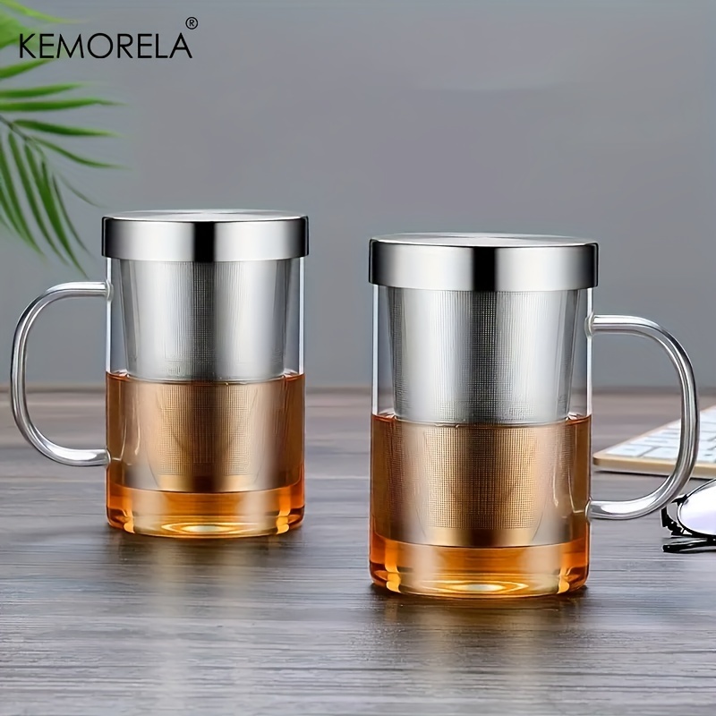 KEMORELA แก้วชาบอโรซิลิเกต ทนความร้อน พร้อมฝาปิด และฝาปิด สเตนเลส สําหรับคนรักชา